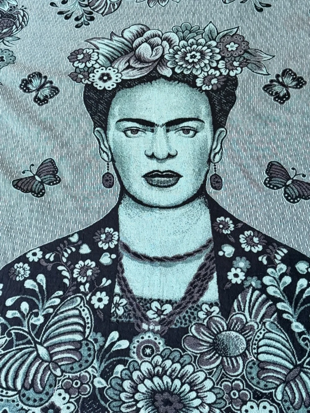 🖤 Frida Kahlo Reversible Woven Cotton Throw Blanket Oversized 90x78 Floral Boho